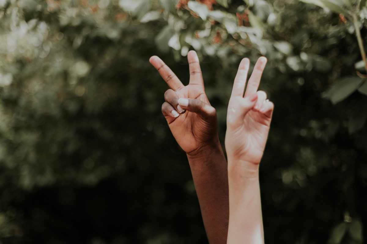 two hands peace signs